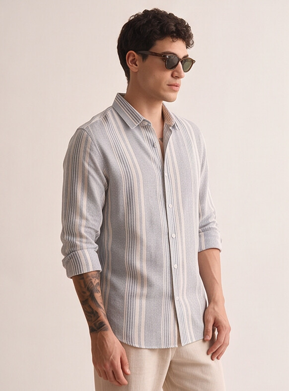Men Contrast Stripe Slim Shirt