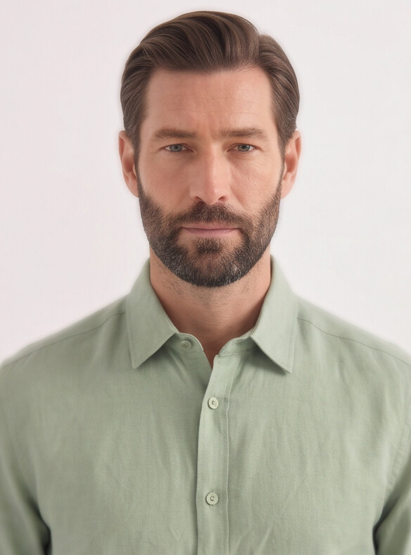 Men Olive Viscose Linen Shirt