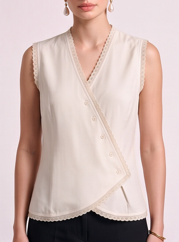 Women Scallop Lace Wrap Top