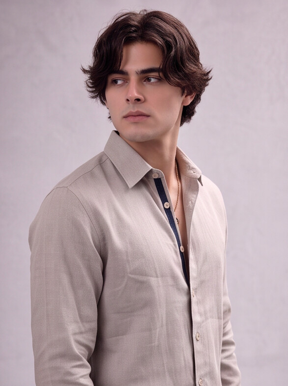 Men Ecru 100% Linen Shirt