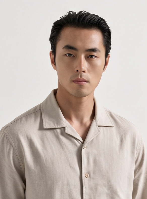Men Cream Cuban Collar Linen Blend Shirt