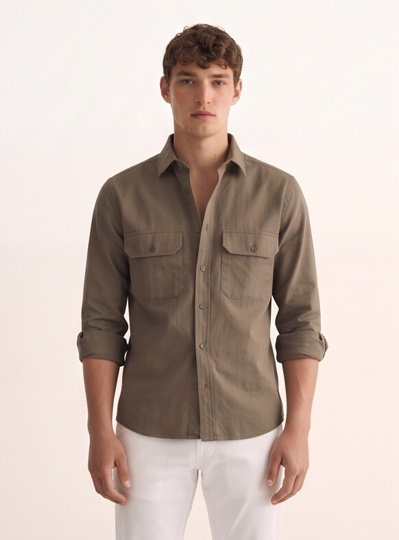 Men Olive Utility Pocket Shirt