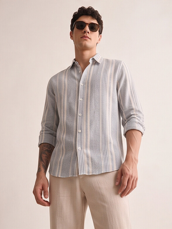 Men Contrast Stripe Slim Shirt