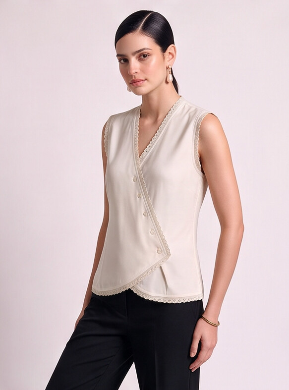 Women Scallop Lace Wrap Top