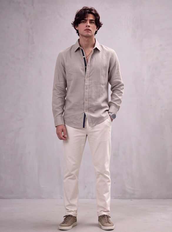Men Ecru 100% Linen Shirt