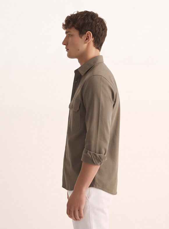 Men Olive Utility Pocket Shirt