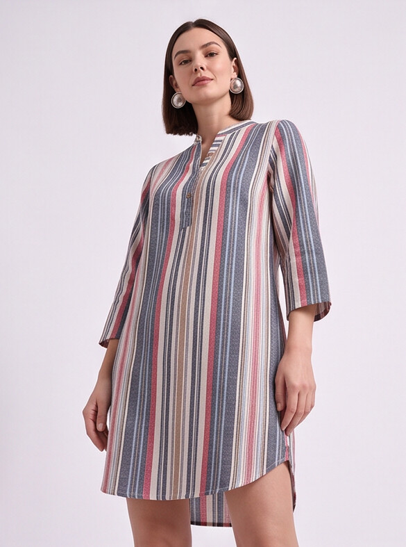 Women Multi Textured Retro Stripe Straight Dress