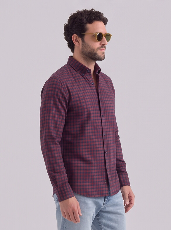 Men Maroon Micro Check Slim Fit Shirt