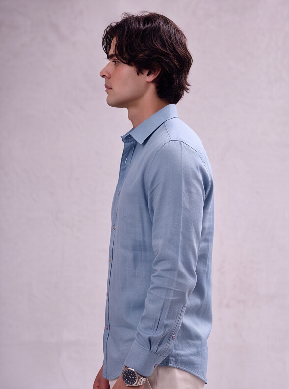 Men Blue Linen Shirt