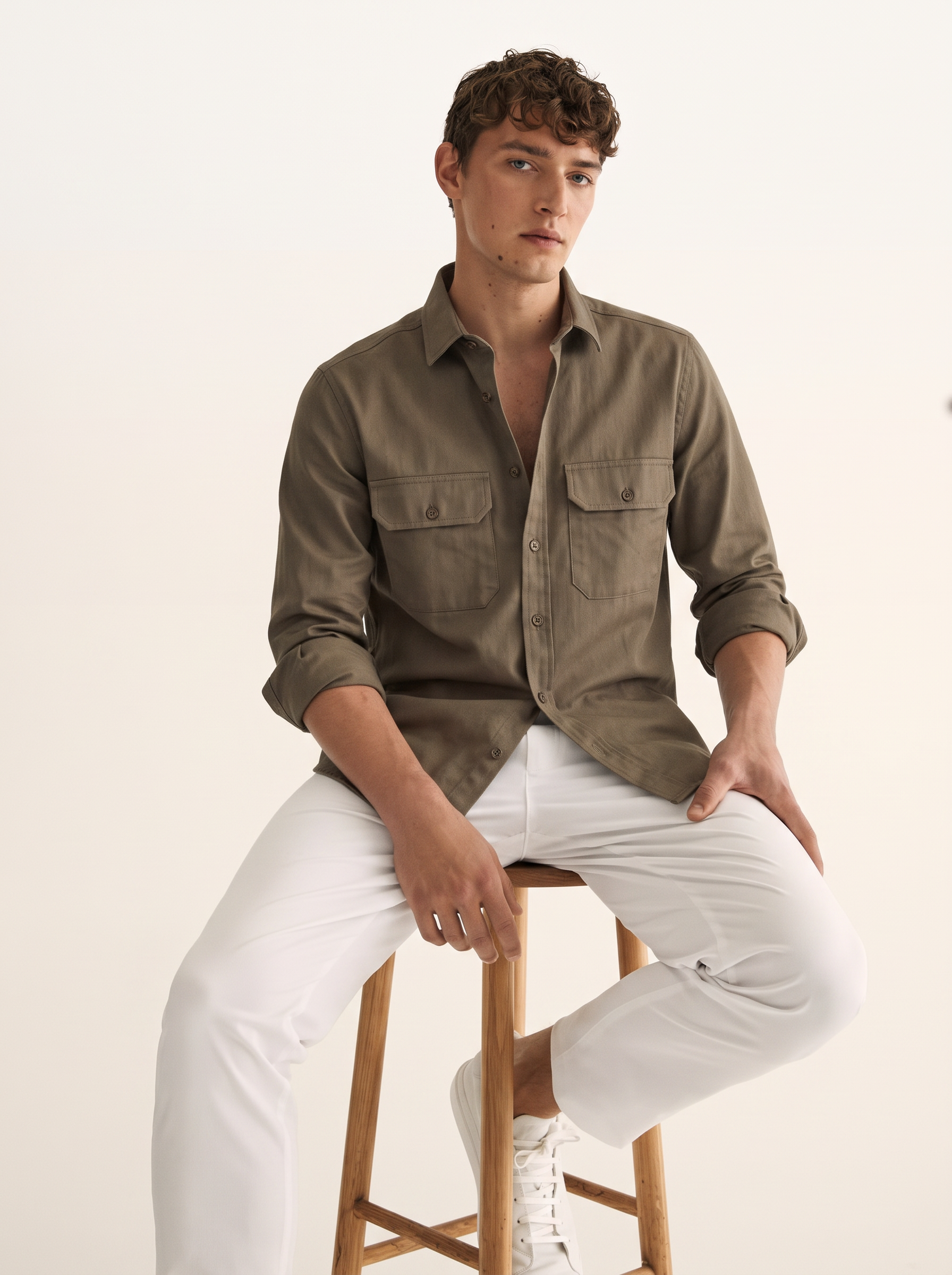 Men Olive Utility Pocket Shirt
