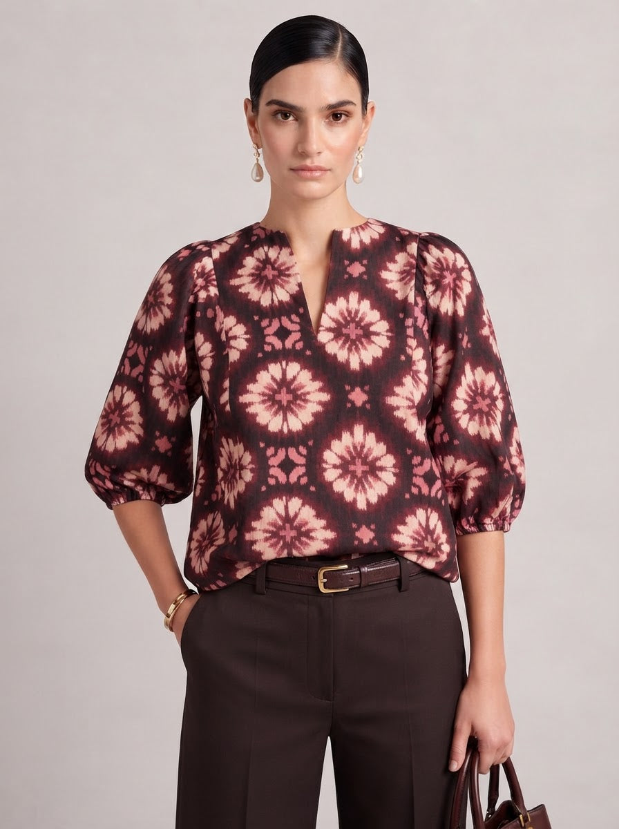 Women Retro Floral Relaxed Top