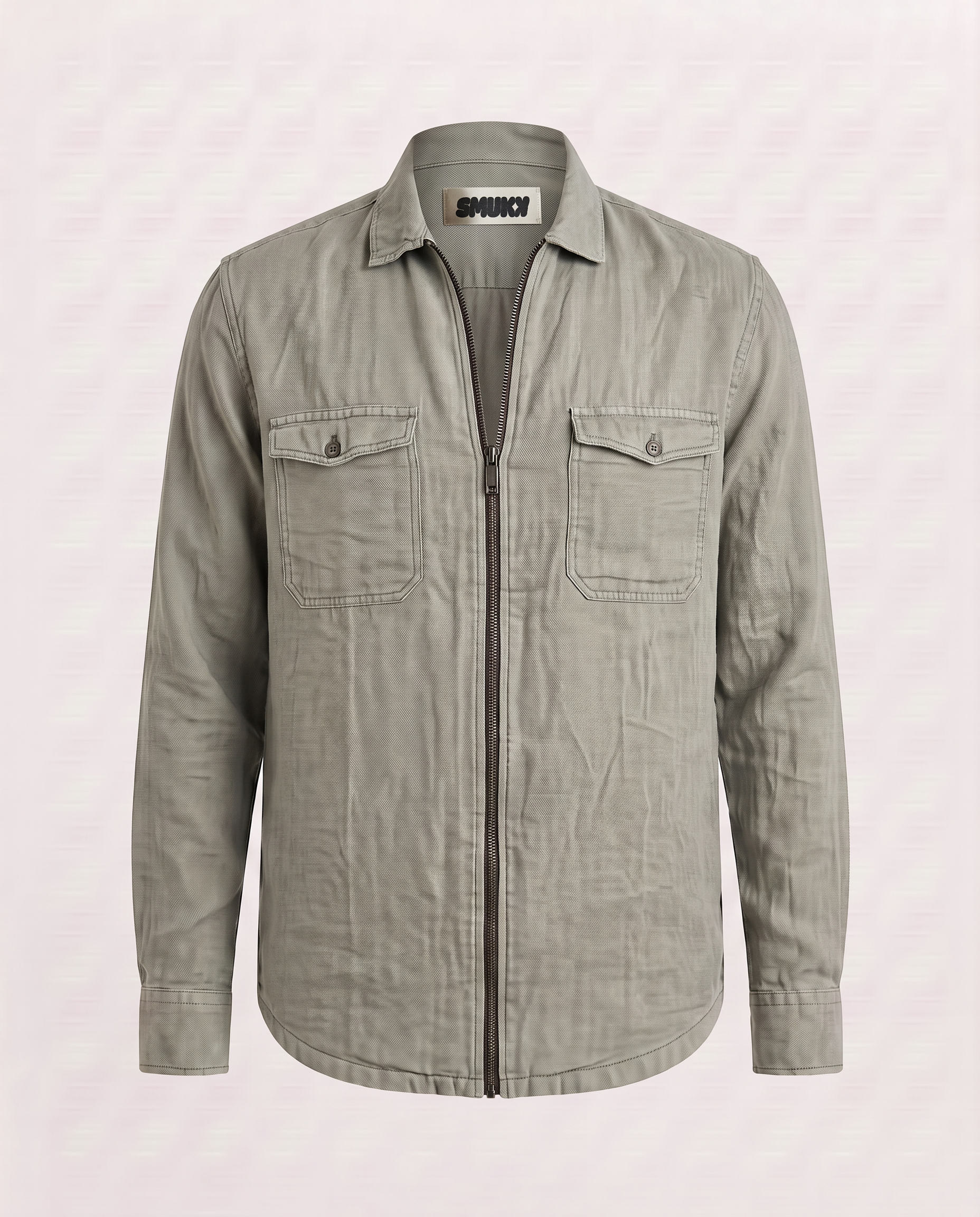 Men Linen Olive Regular Shacket