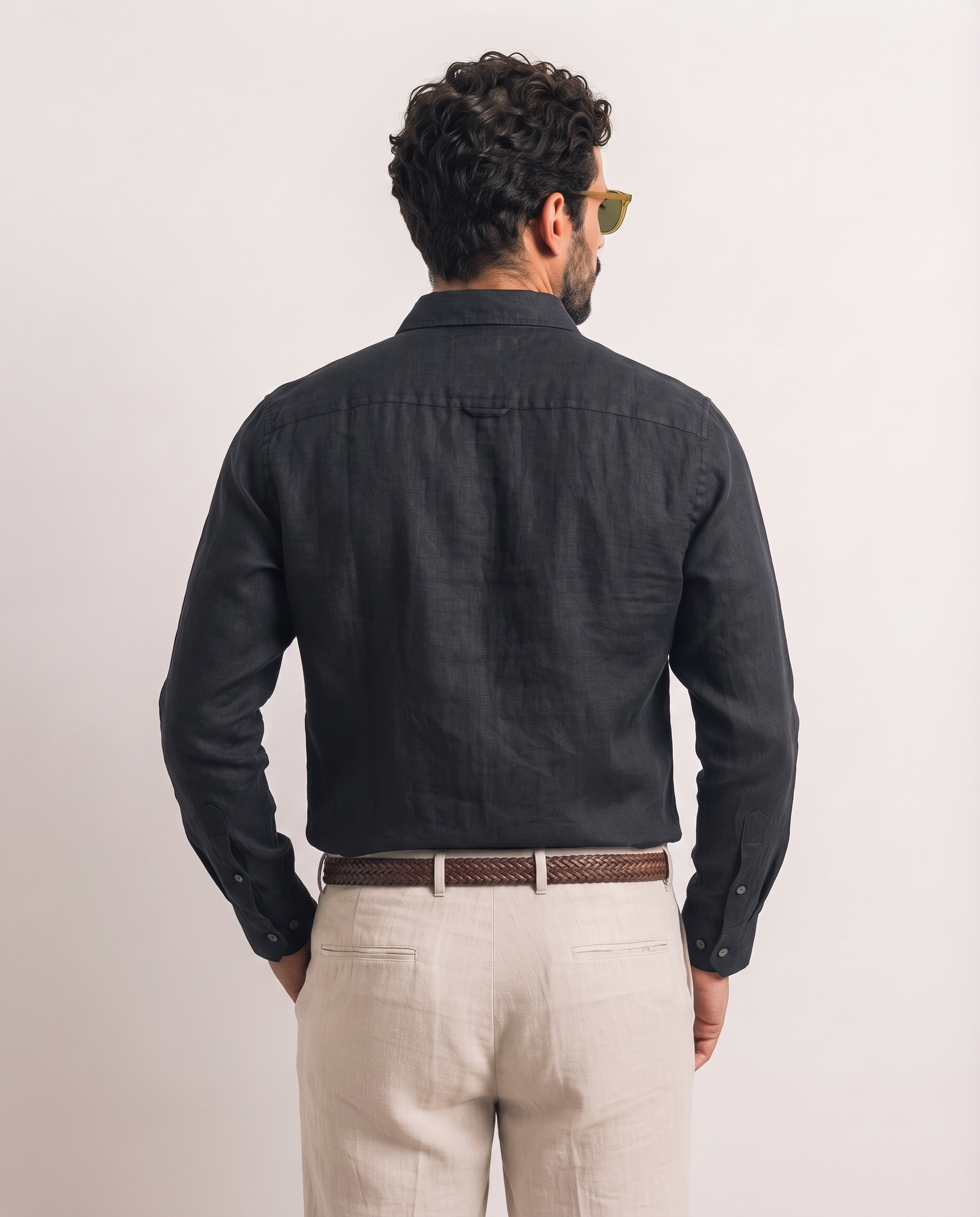Men Linen Black Regular Shacket
