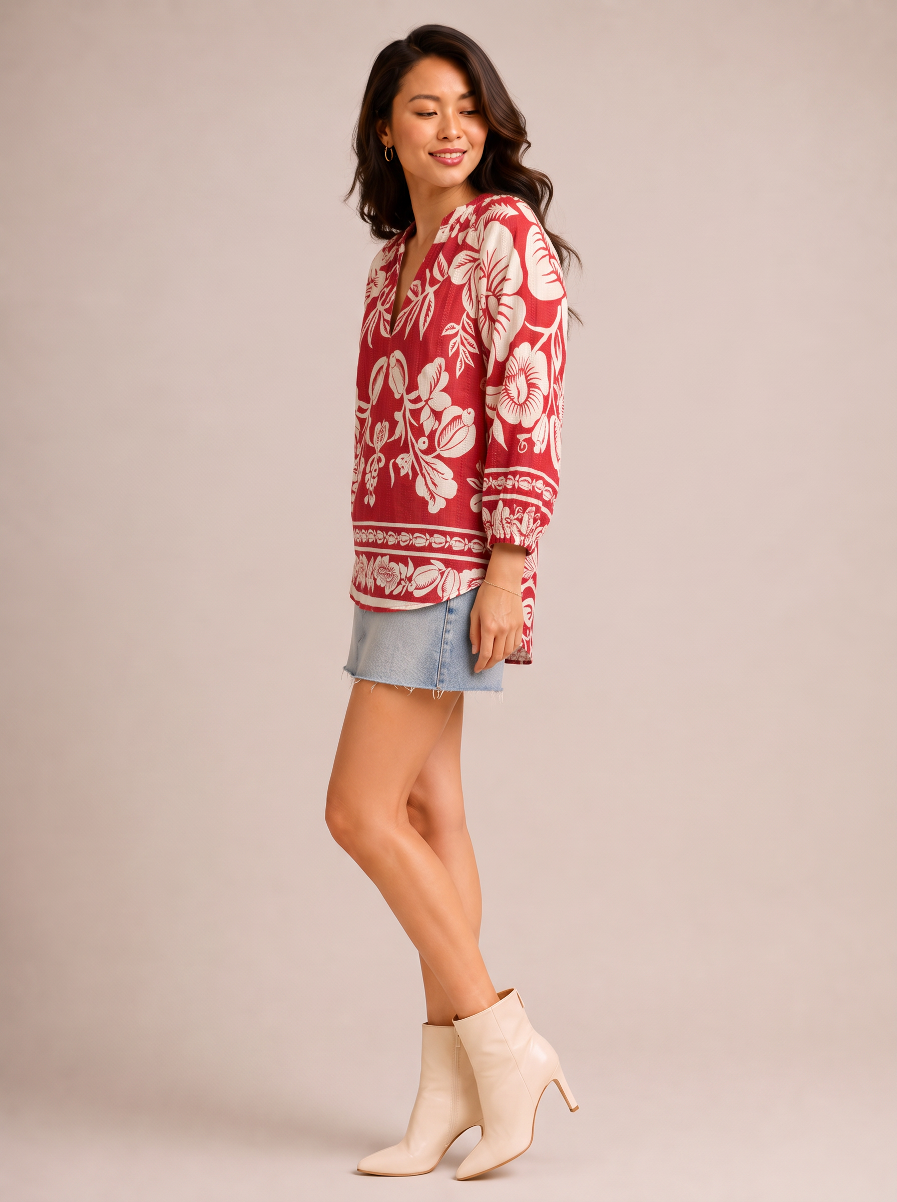 Women Red Floral Printed Shirt