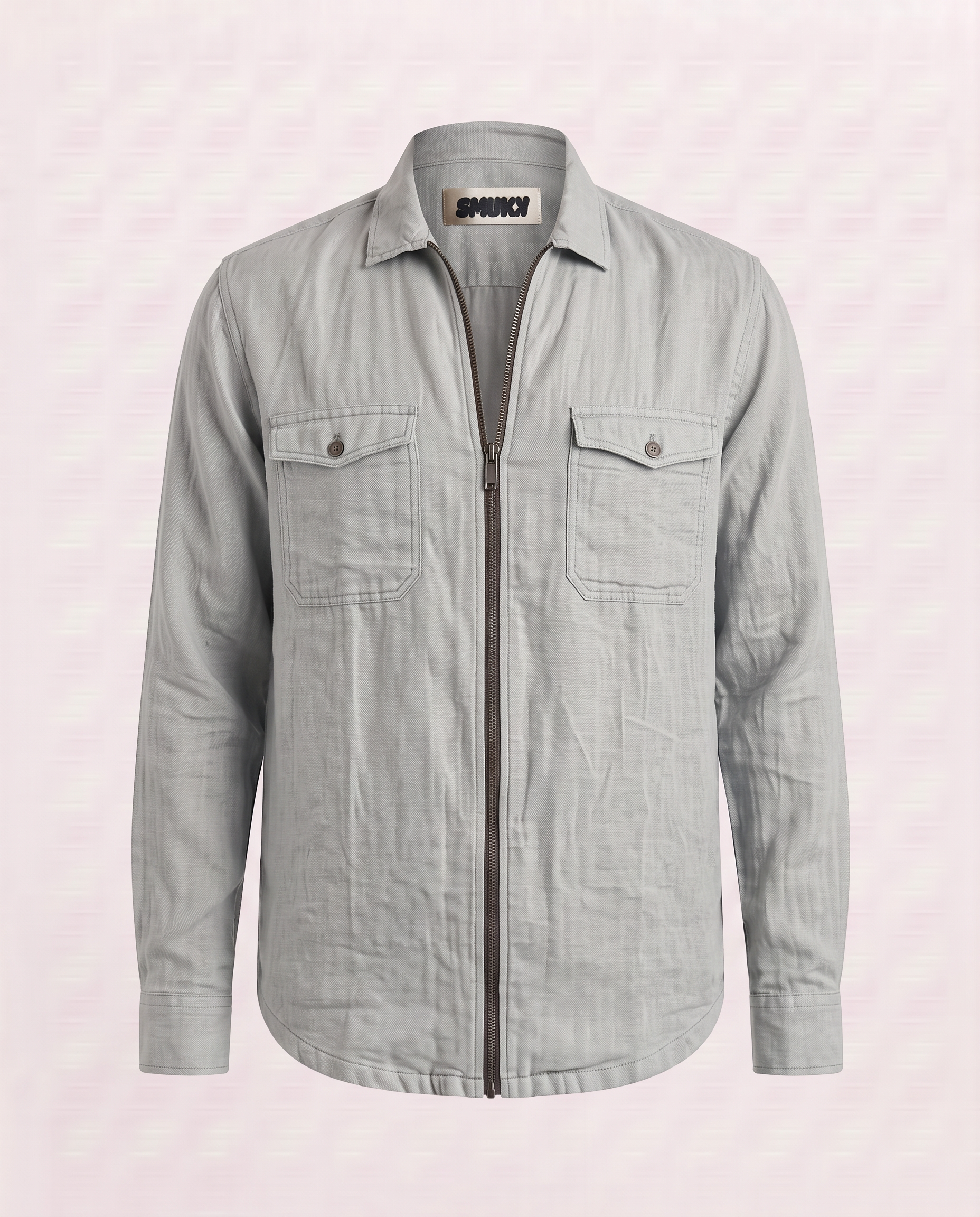 Men Linen Light Blue Regular Shacket