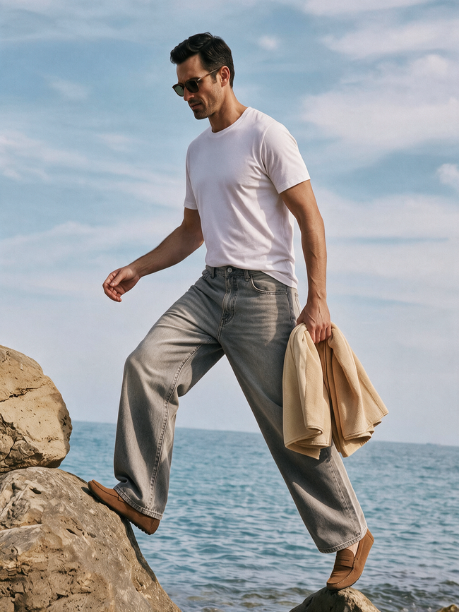 Men Grey Baggy Jeans
