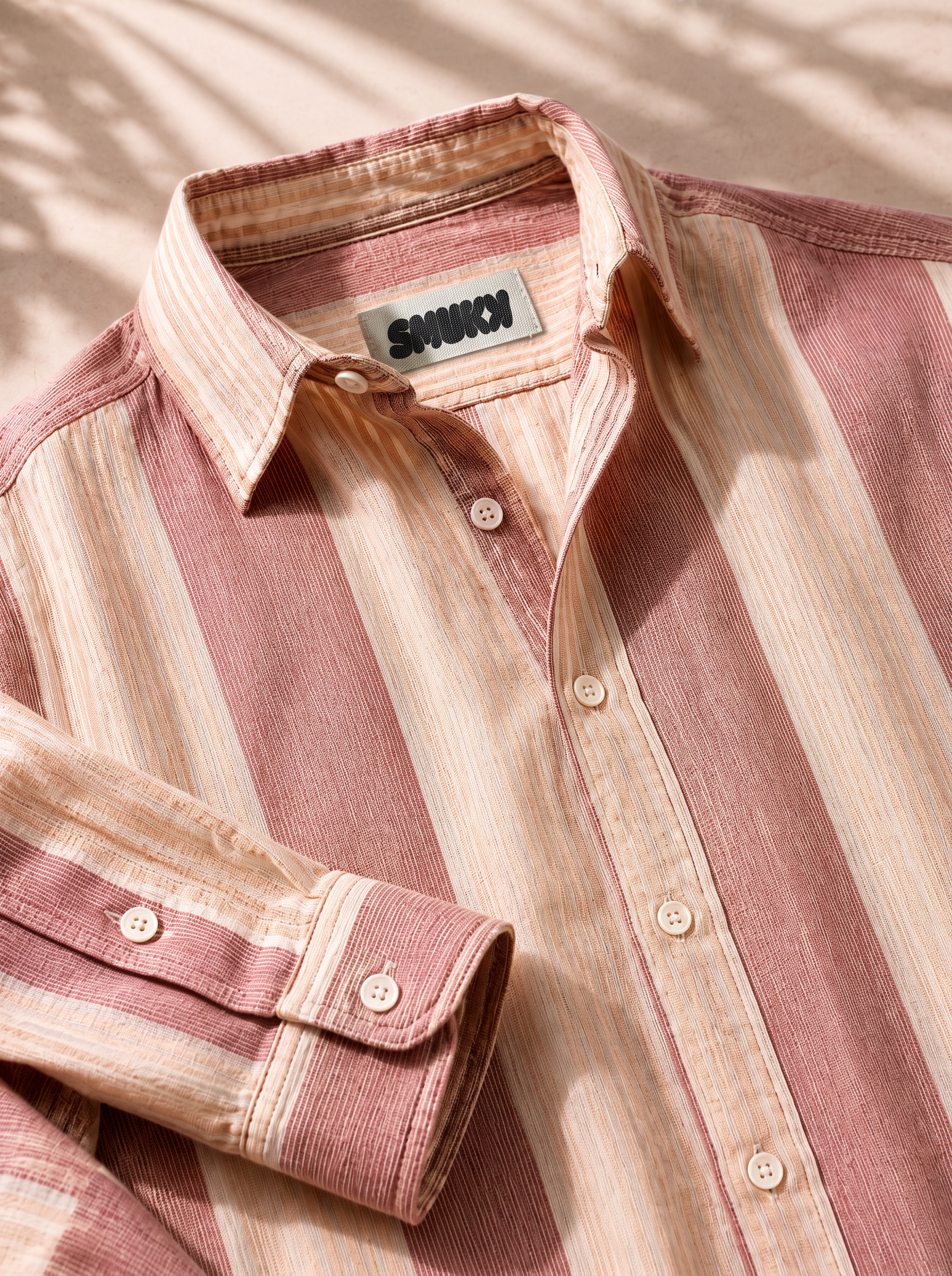 Men Red Vertical Stripe Long Sleeve Shirt