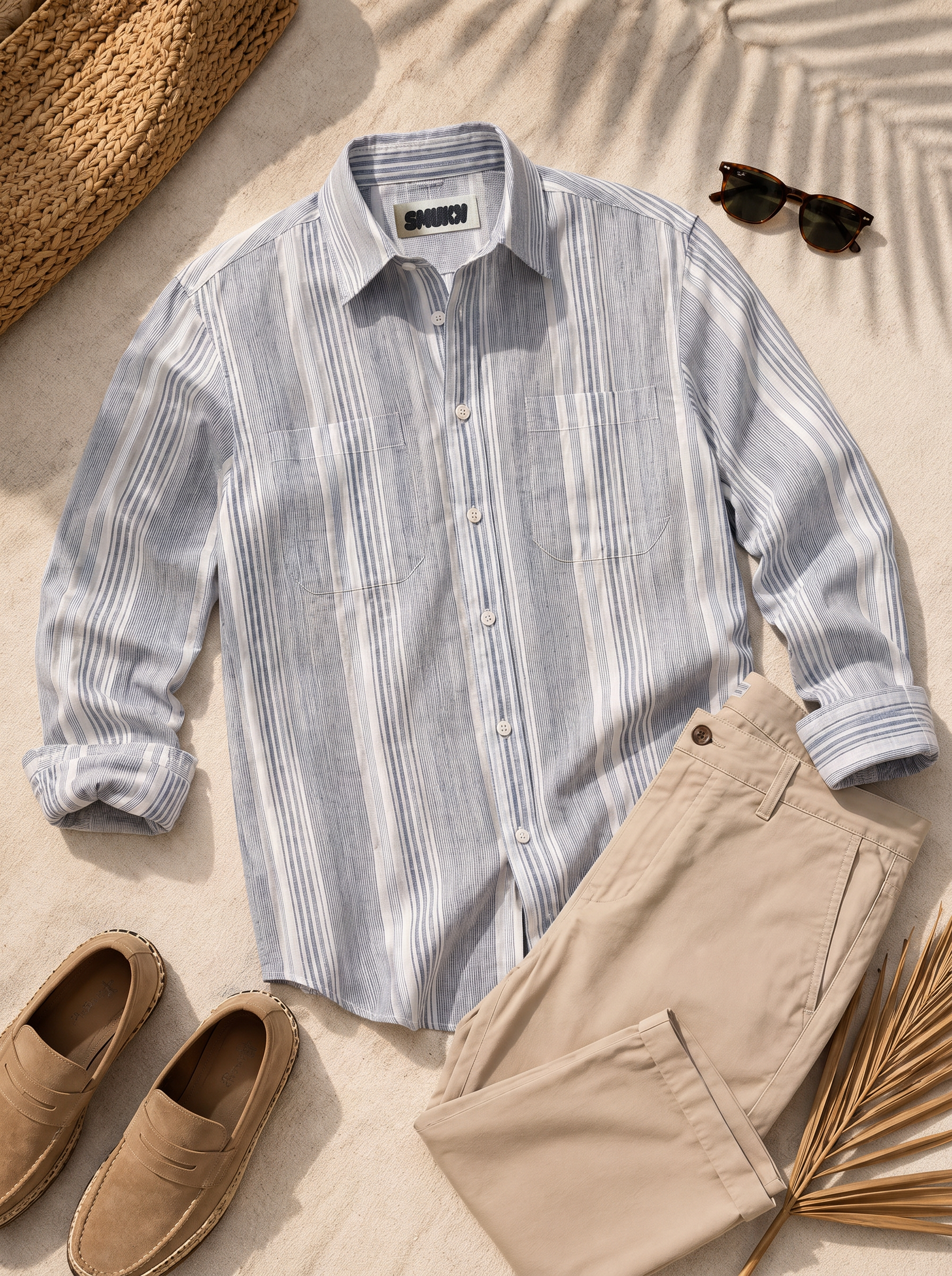 Men Grey Vertical Striped Long Sleeve Shirt