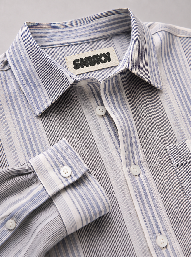 Men Grey Vertical Striped Long Sleeve Shirt