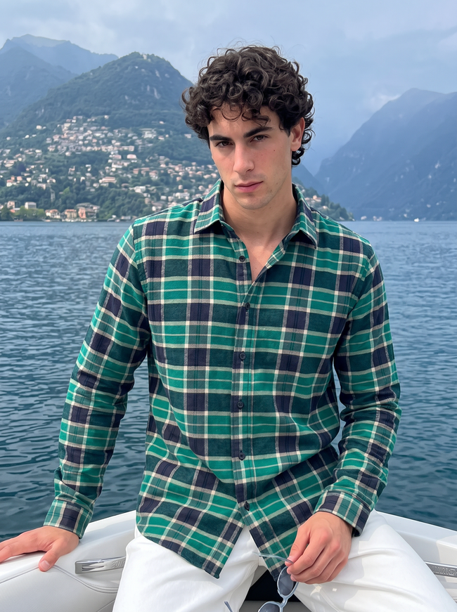 Men Green & Black Plaid Checked Long Sleeve Shirt