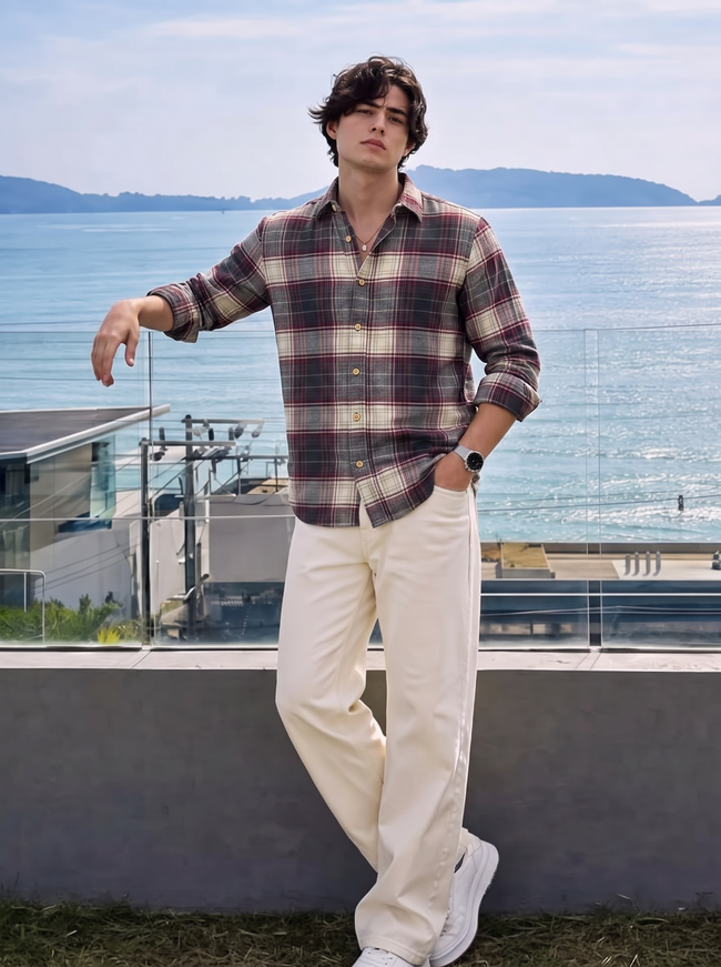 Men Multi Plaid Checked Long Sleeve Casual Shirt