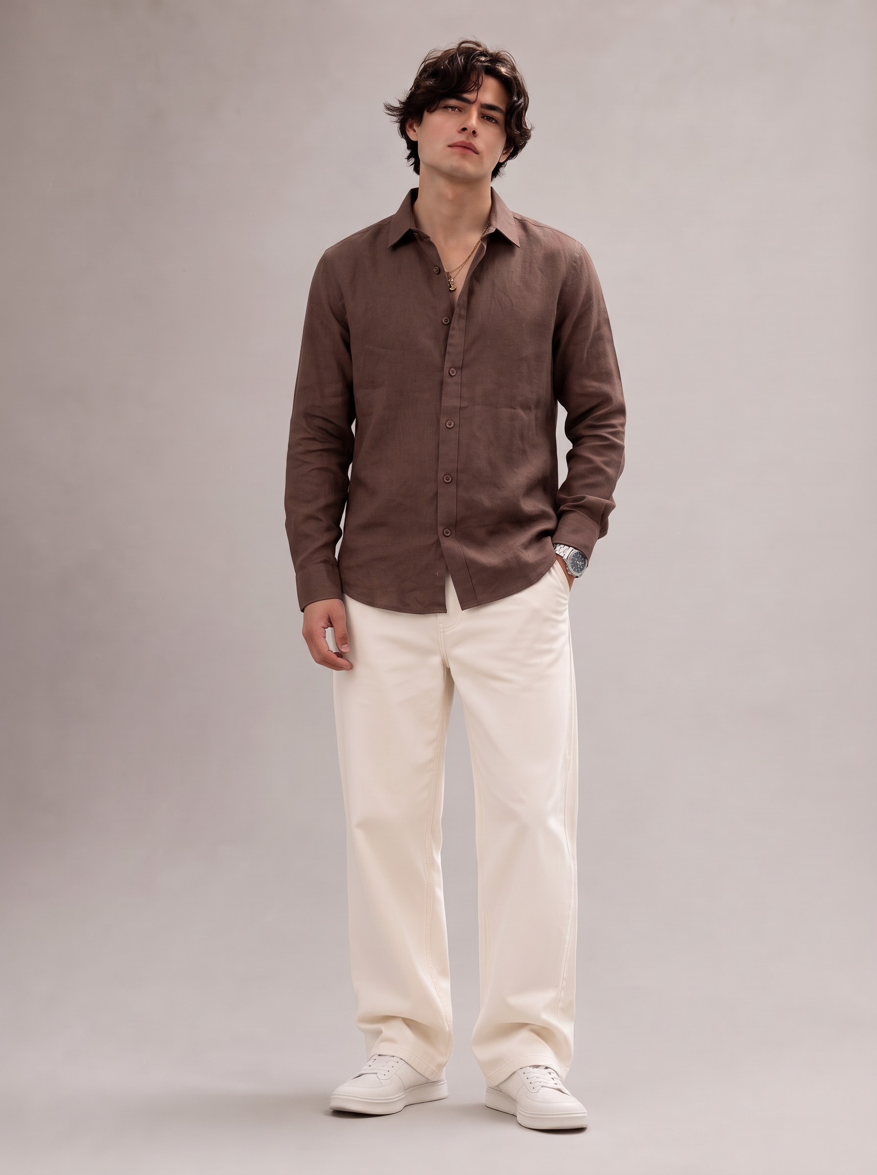 Men Brown Linen Shirt