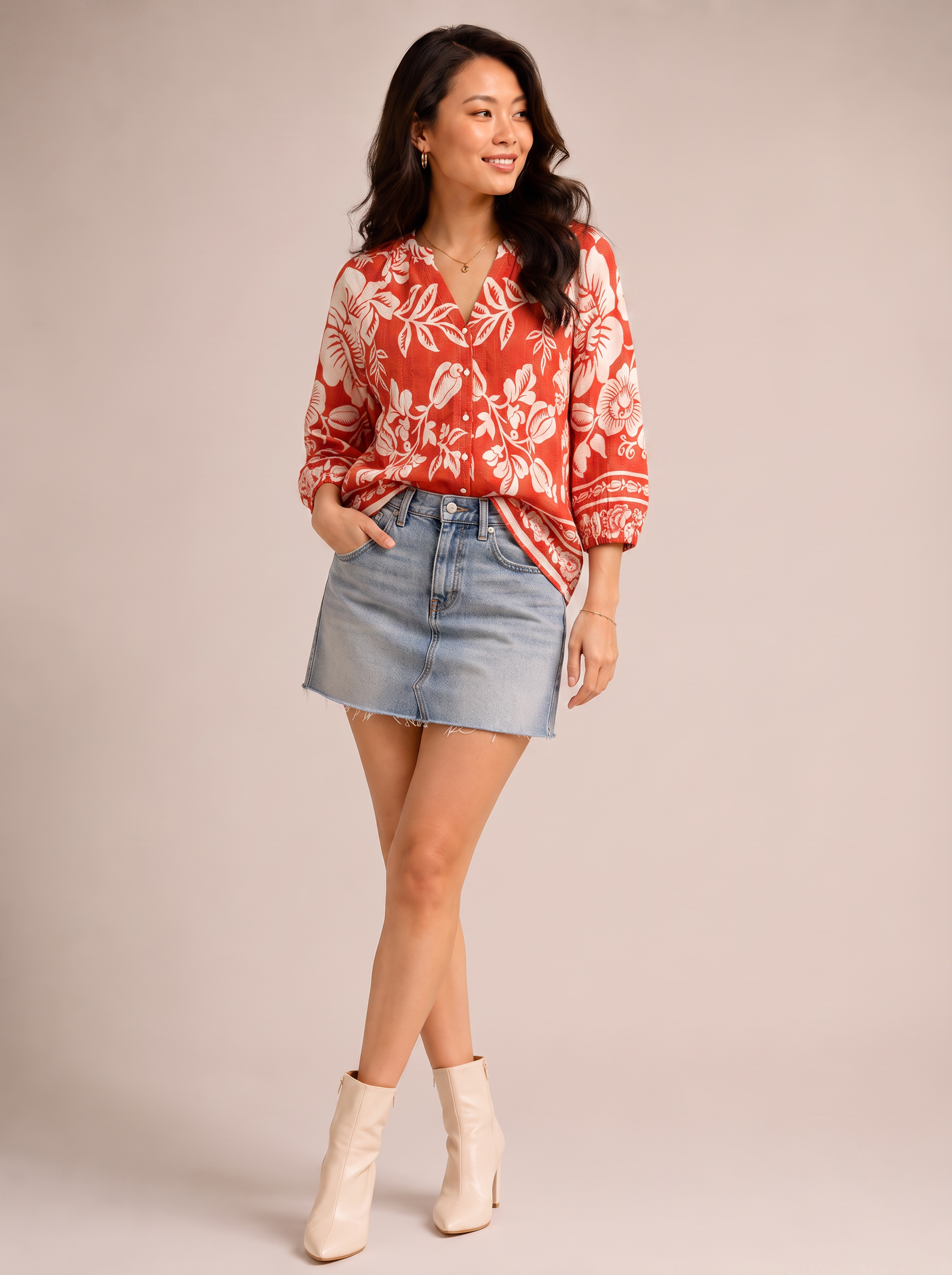 Women Red Floral Printed Shirt