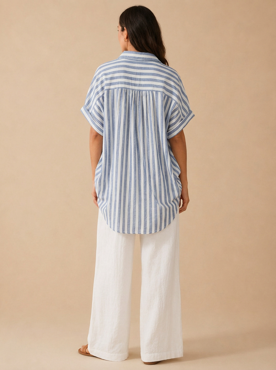 Women Blue & White Stripe Oversized Casual Shirt