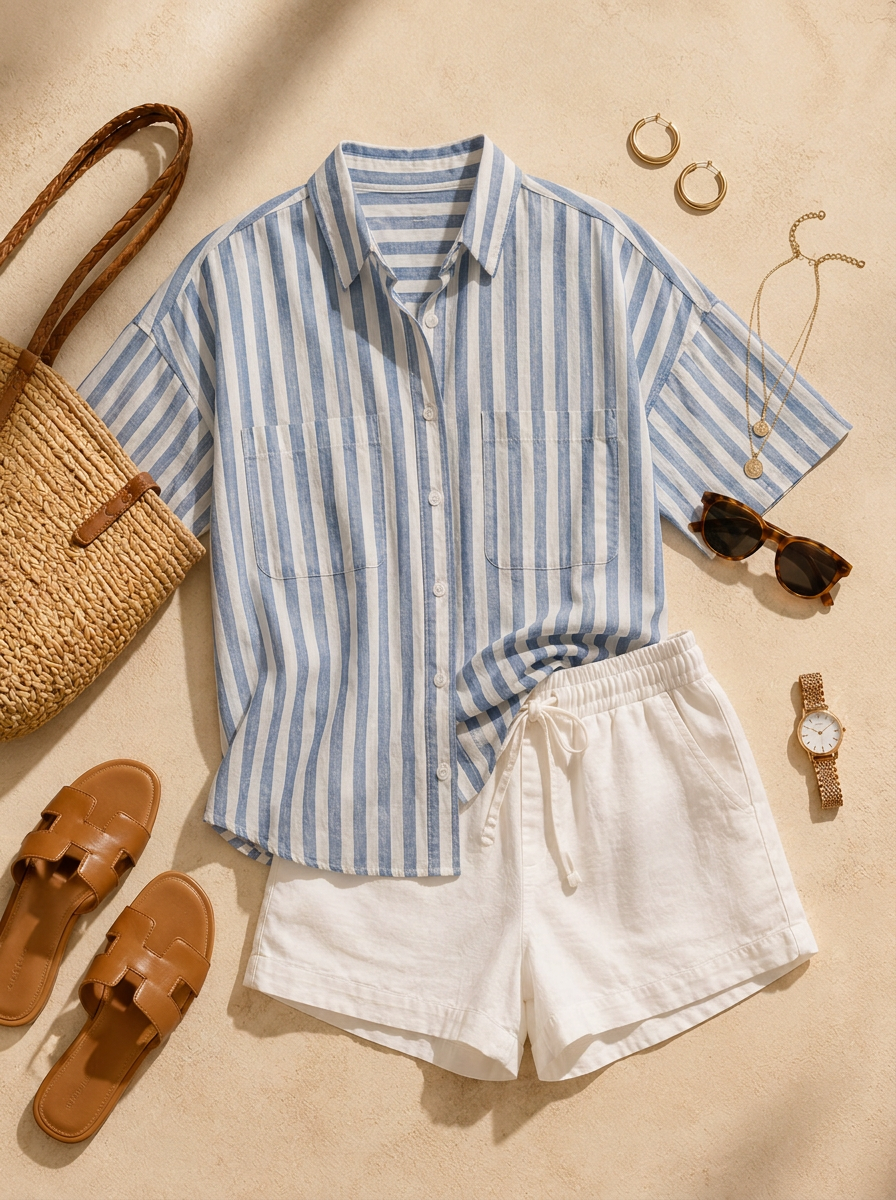 Women Blue & White Stripe Oversized Casual Shirt