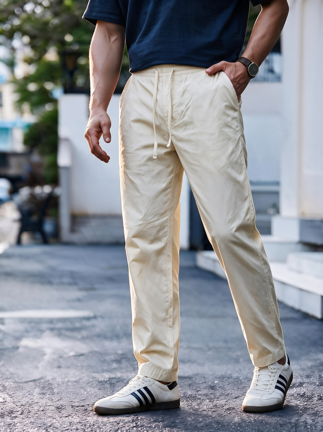 Men Cream Straight Fit Pant