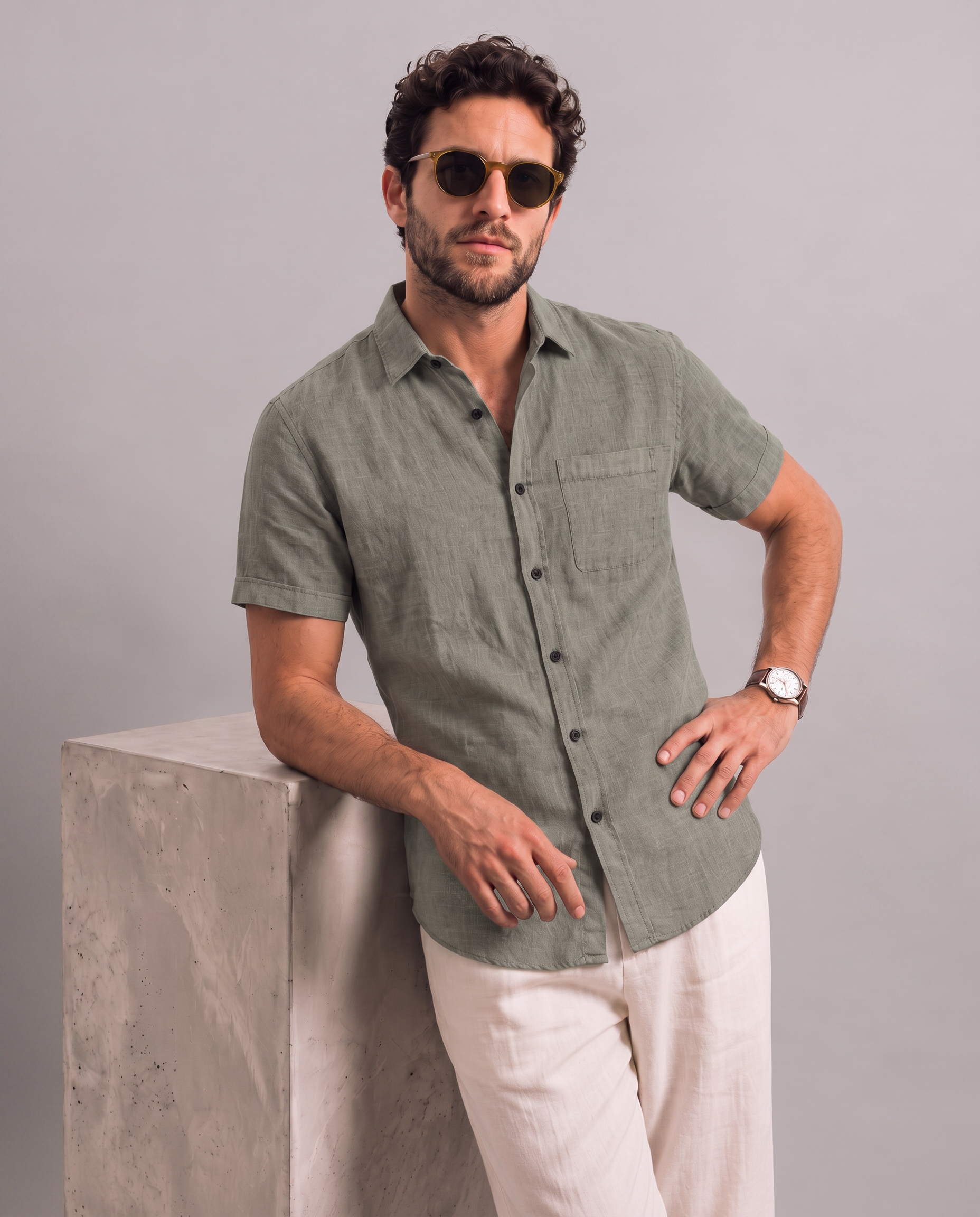 Men Olive Regular Shirt