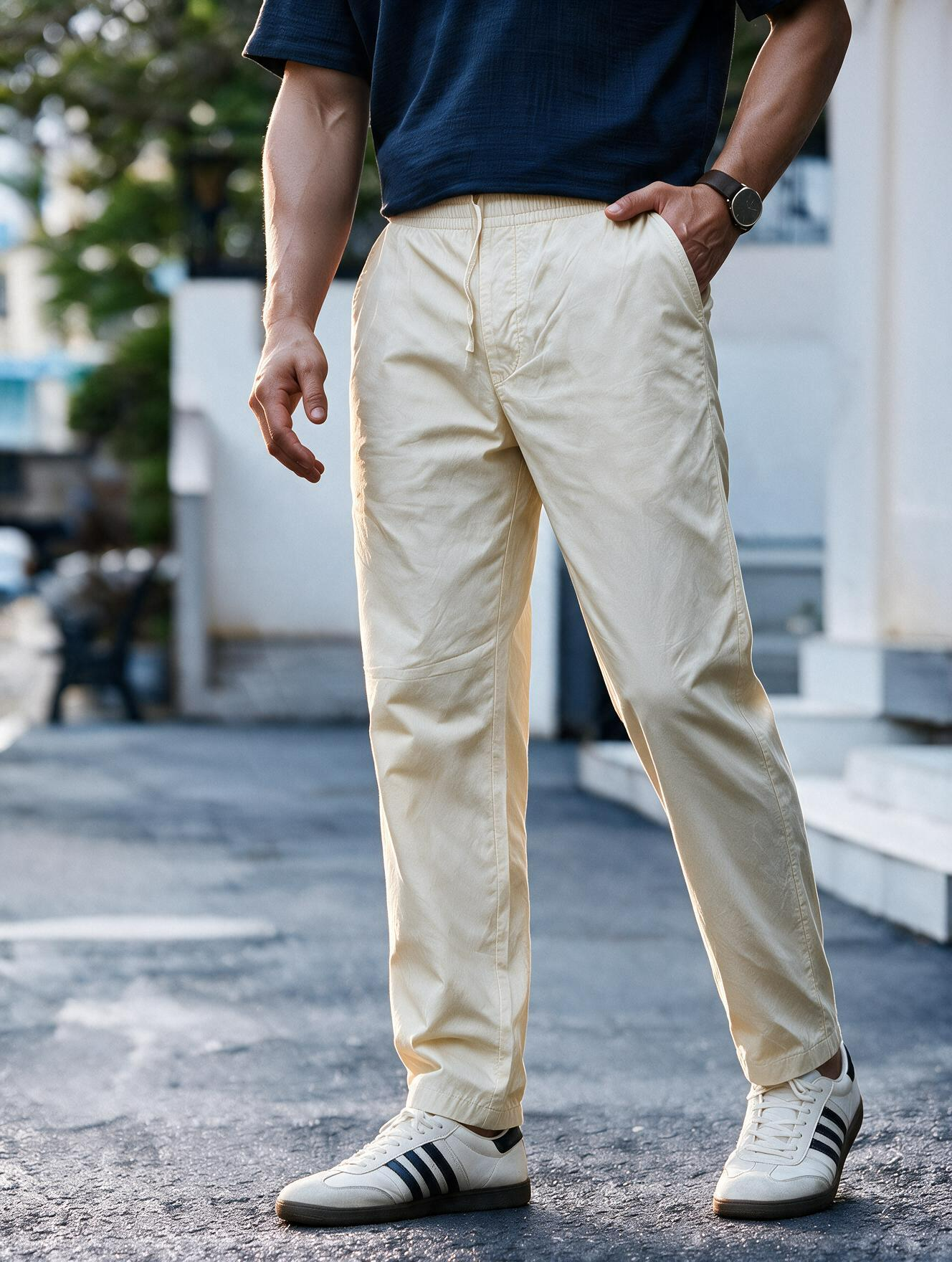 Men Cream Straight Fit Pant