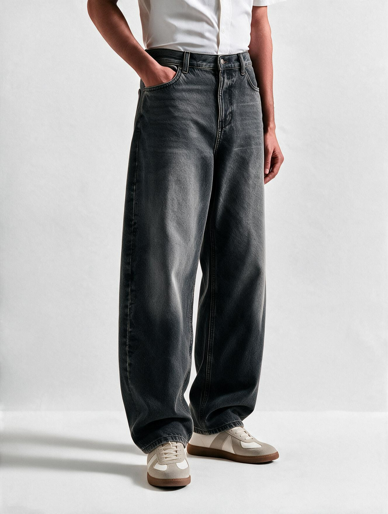 Men Dark Grey Baggy Jeans