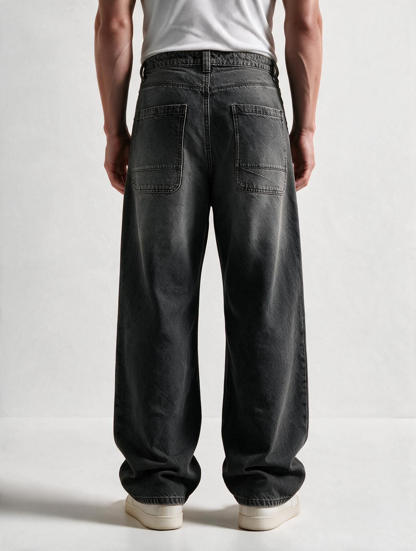 Men Dark Grey Baggy Jeans