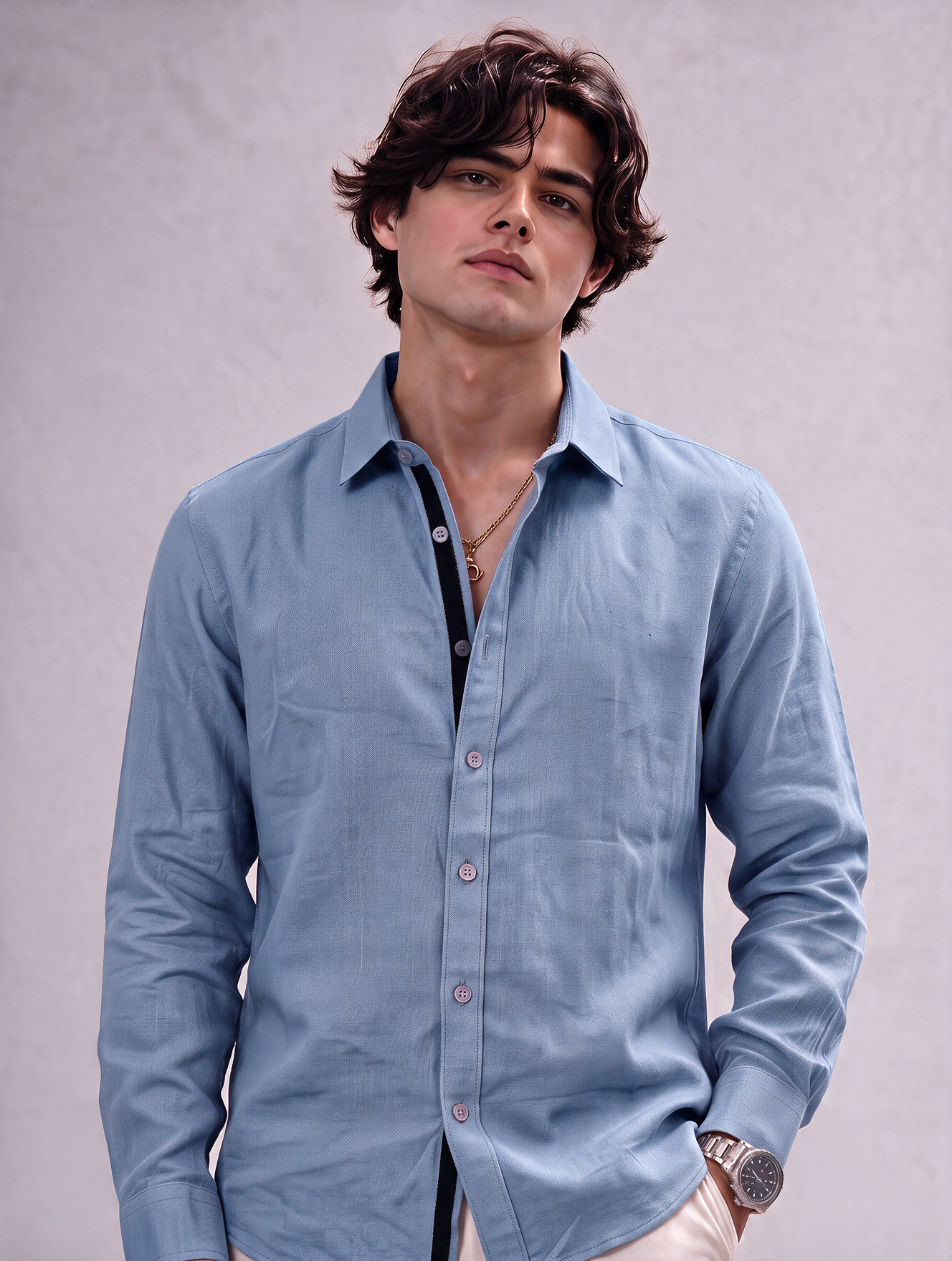 Men Blue Linen Shirt