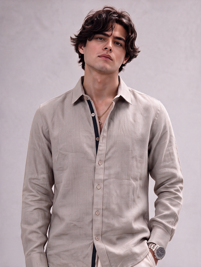 Men Ecru 100% Linen Shirt