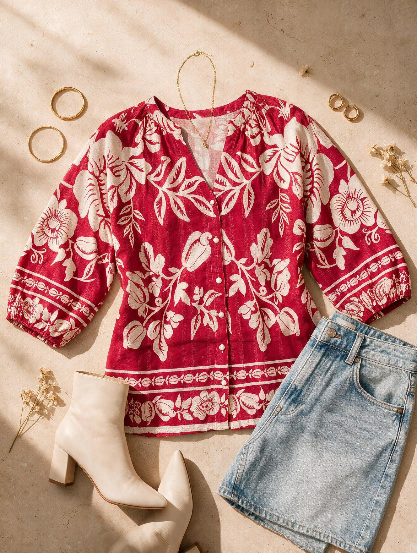 Women Red Floral Printed Shirt