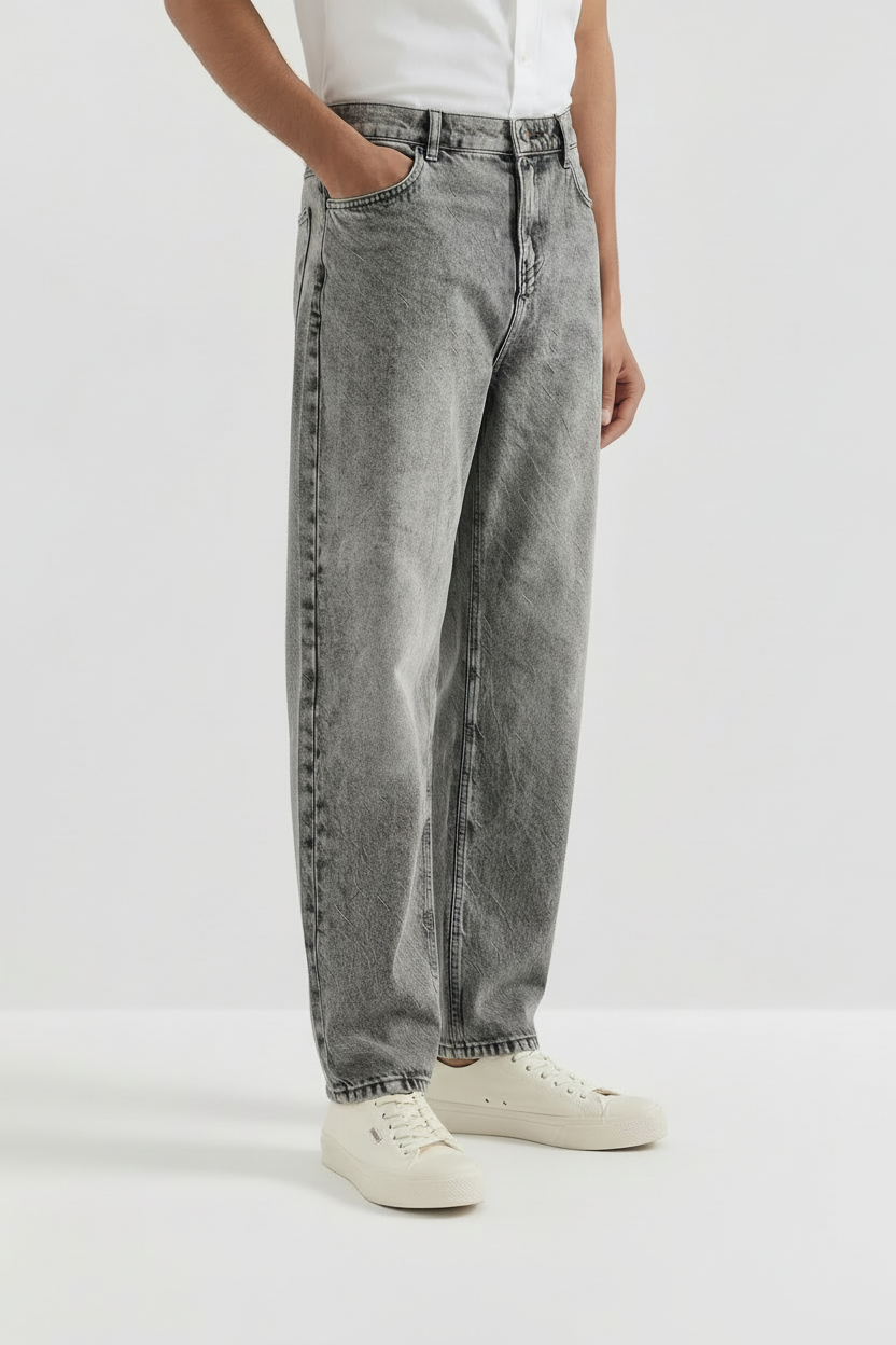 Men Light Grey Baggy Jeans