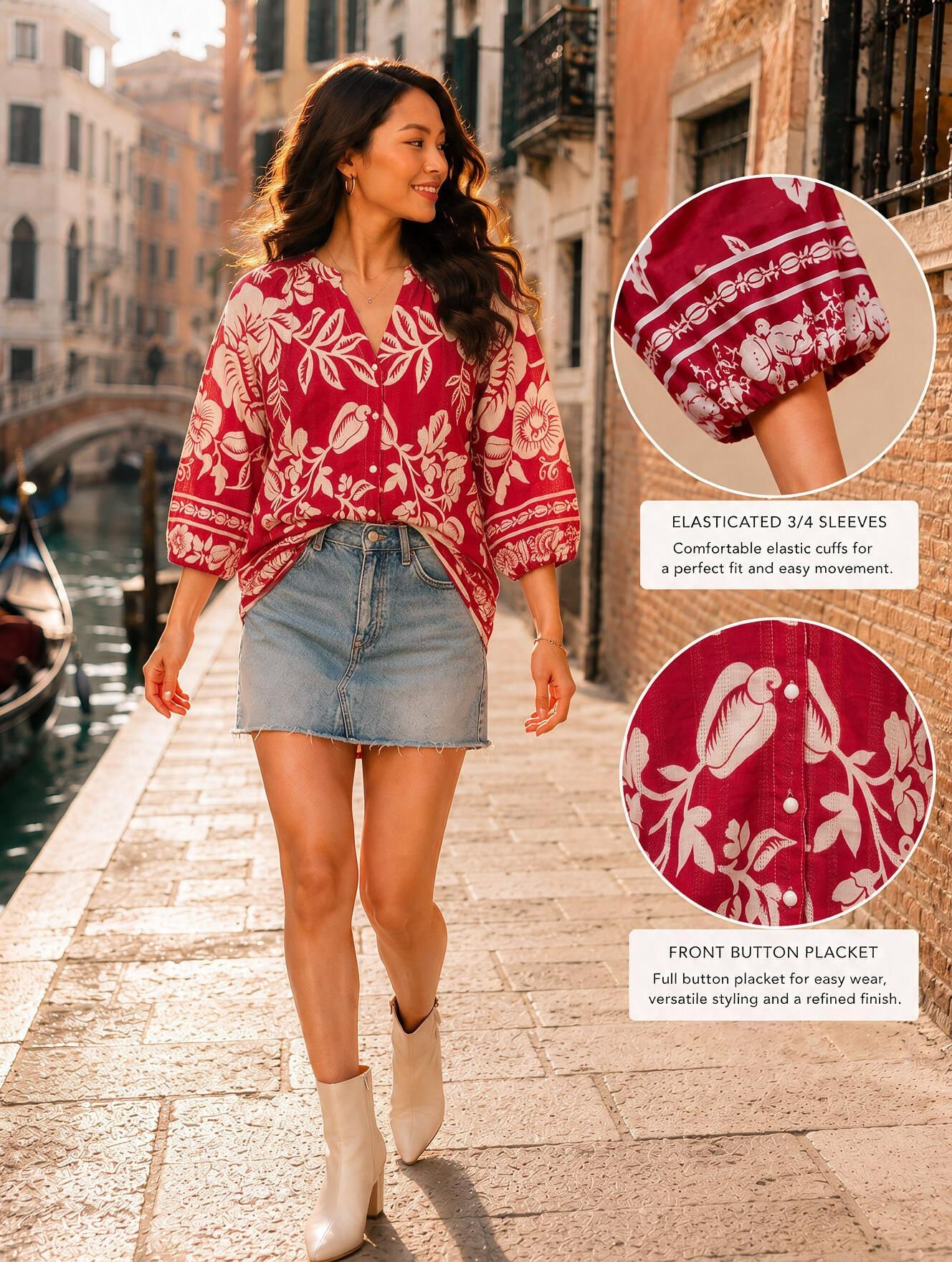 Women Red Floral Printed Shirt