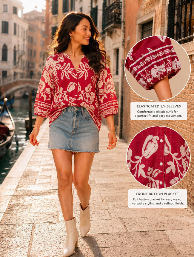 Women Red Floral Printed Shirt