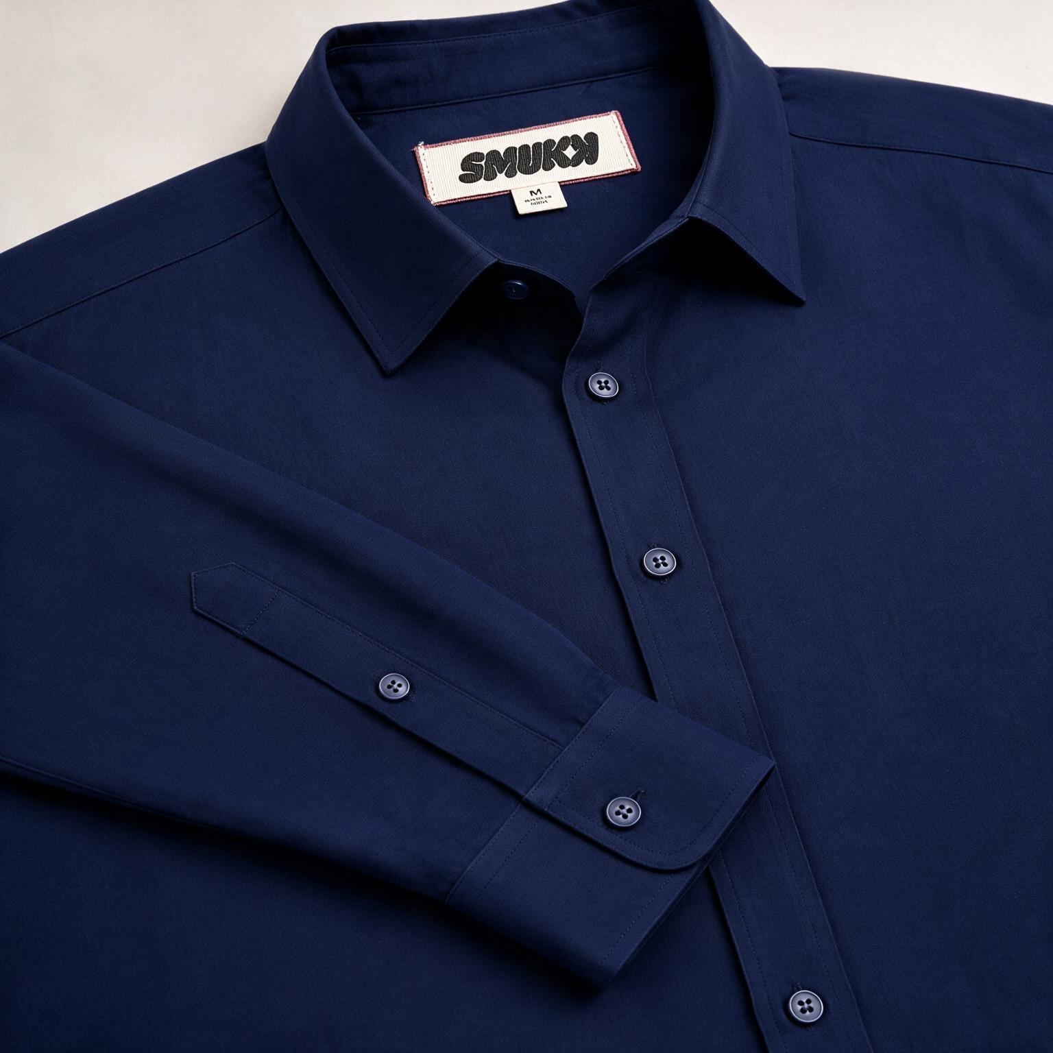 Men Navy Minimal Long Sleeve Shirt