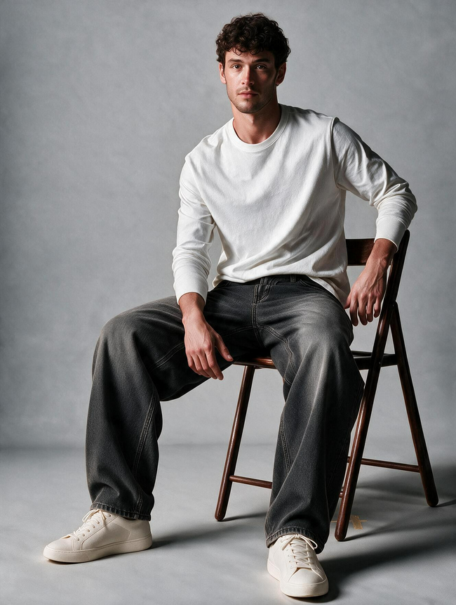 Men Dark Grey Baggy Jeans