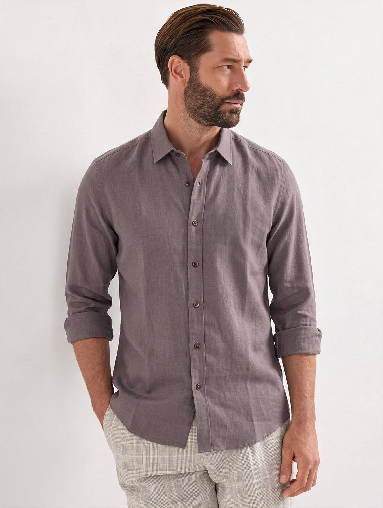 Men Mauve Viscose Linen Shirt
