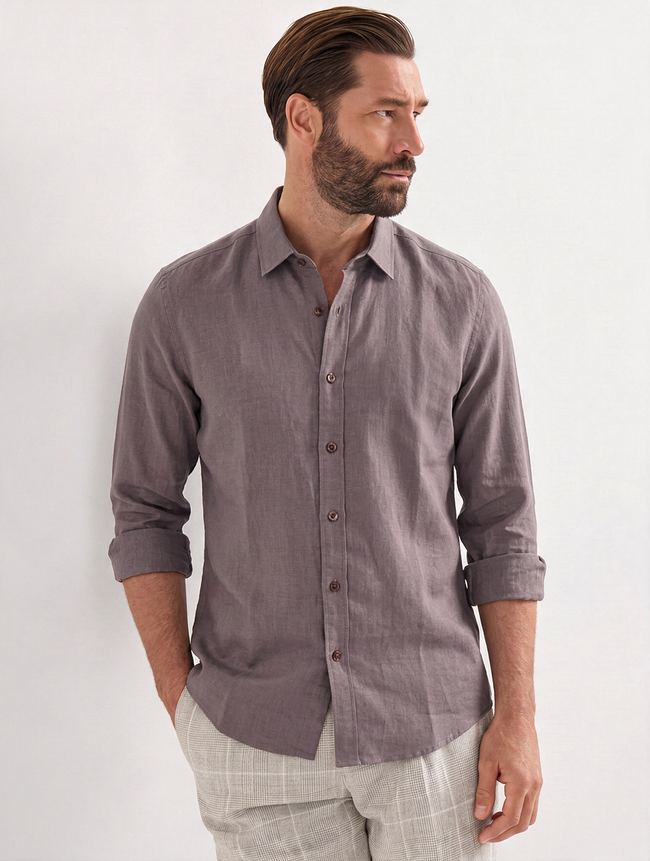 Men Mauve Viscose Linen Shirt