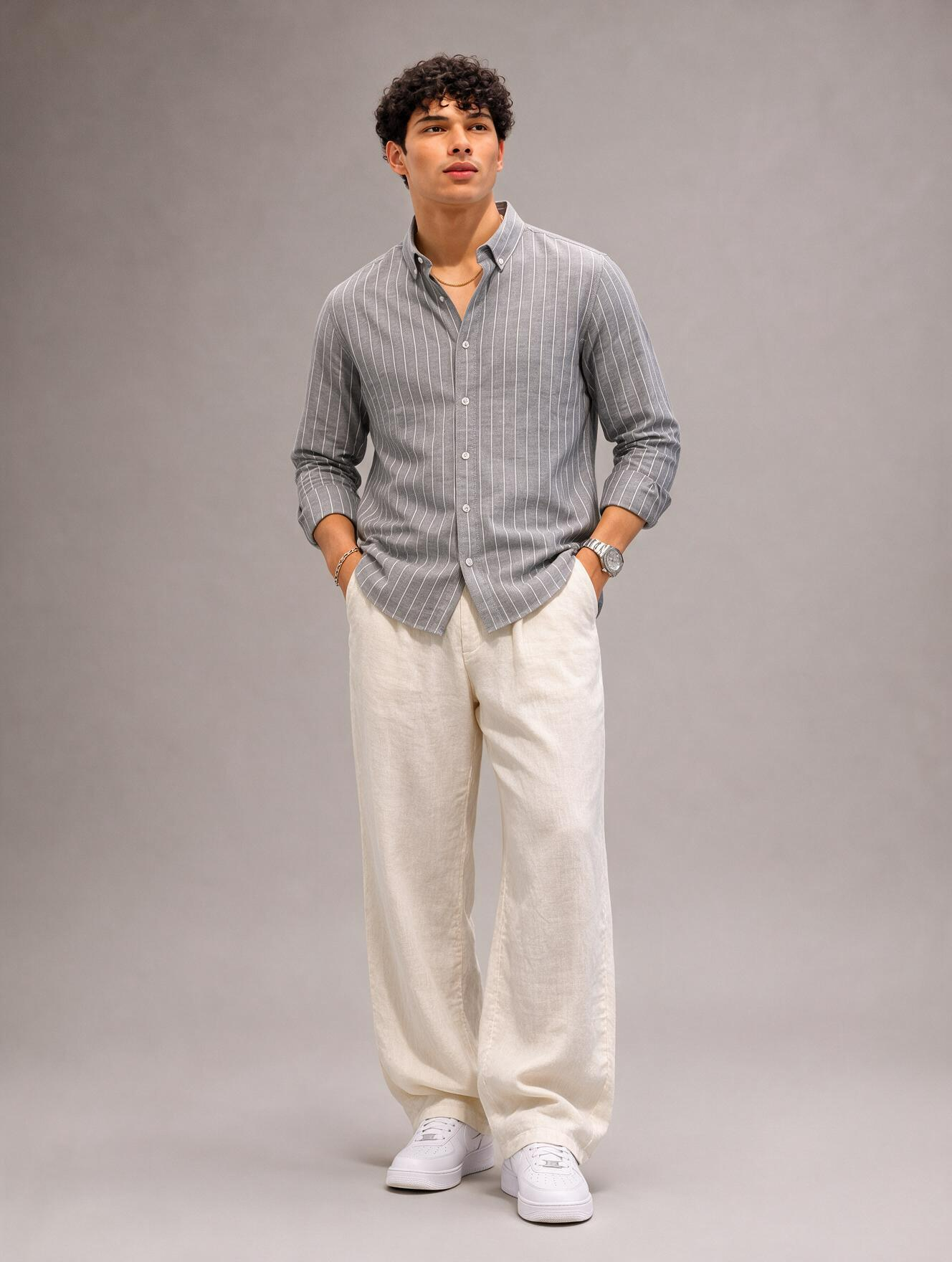 Men Grey Tailored Pinstripe Slim Shirt
