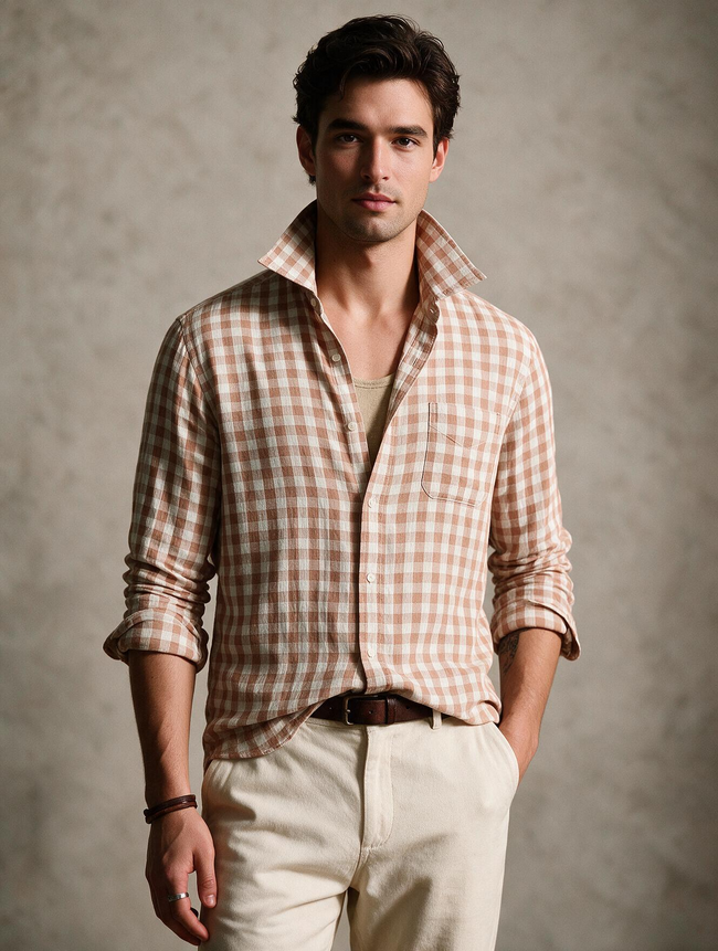 Men Brown & White Check Shirt