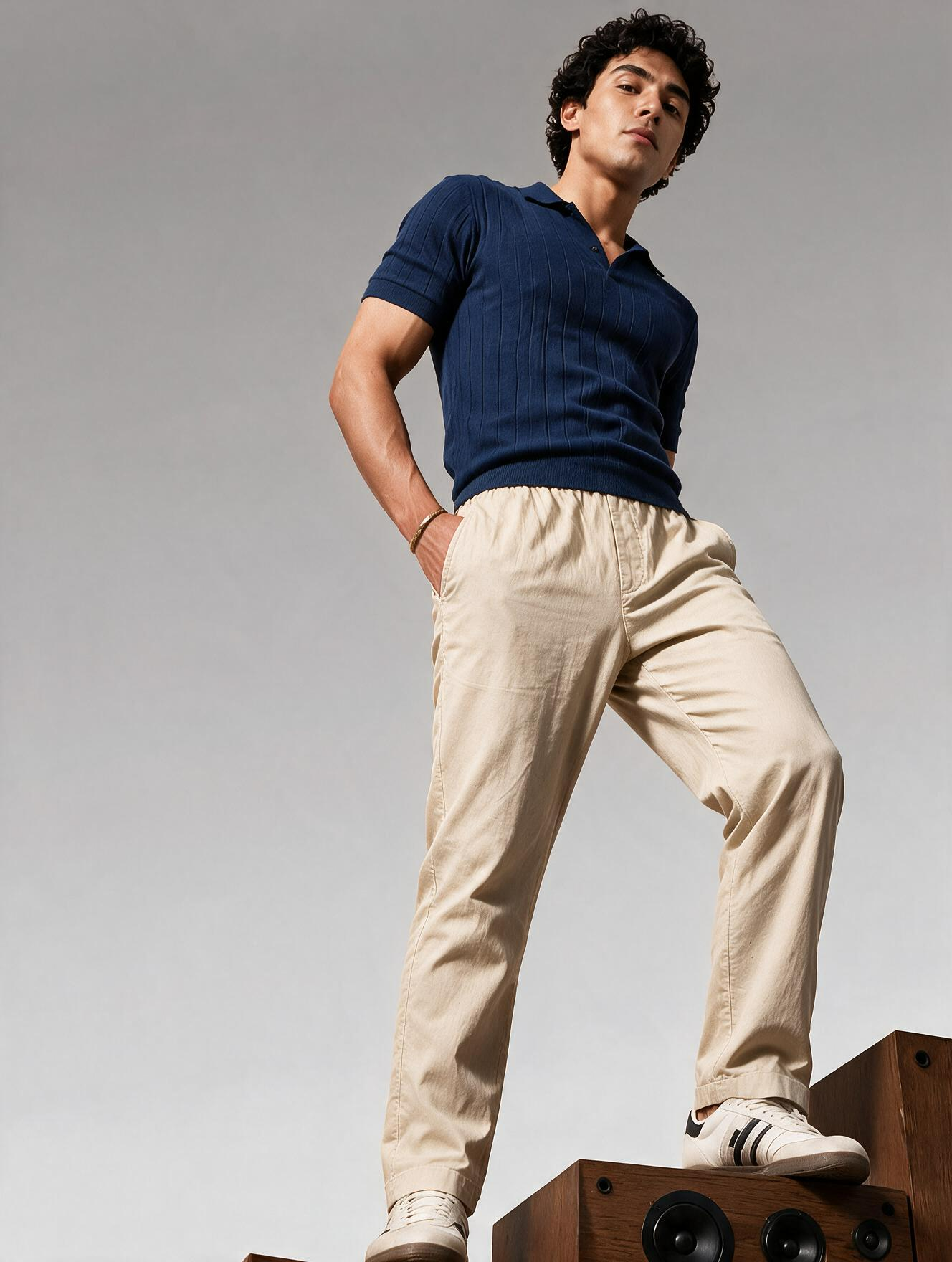 Men Cream Straight Fit Pant