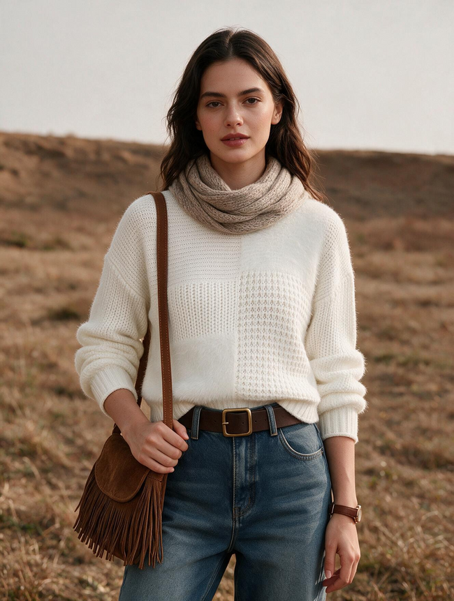 Women White Crew Neck Sweater