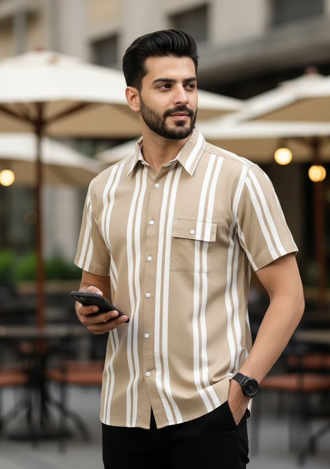 Men Beige Striped Shirt