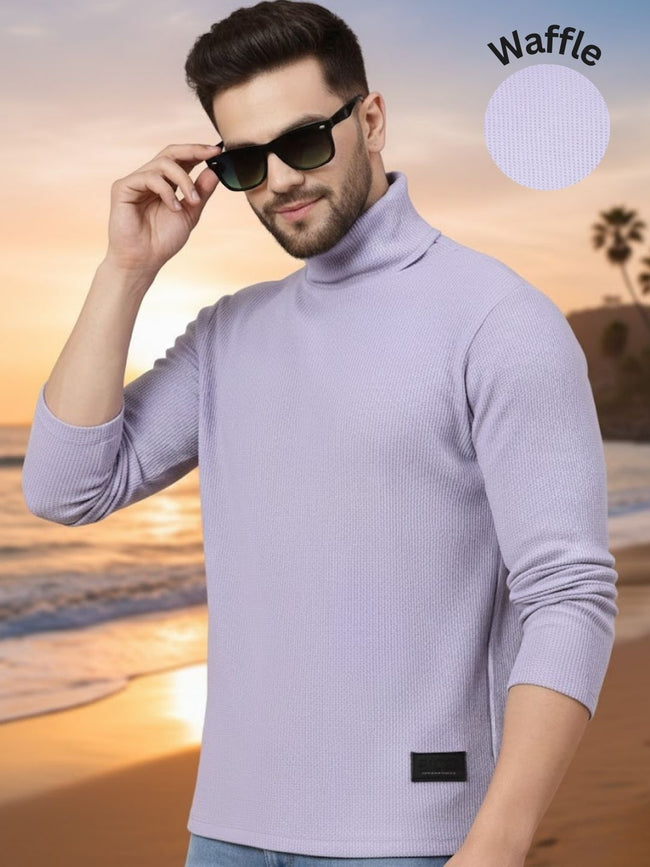 Men Purple Waffle Knit T-shirt